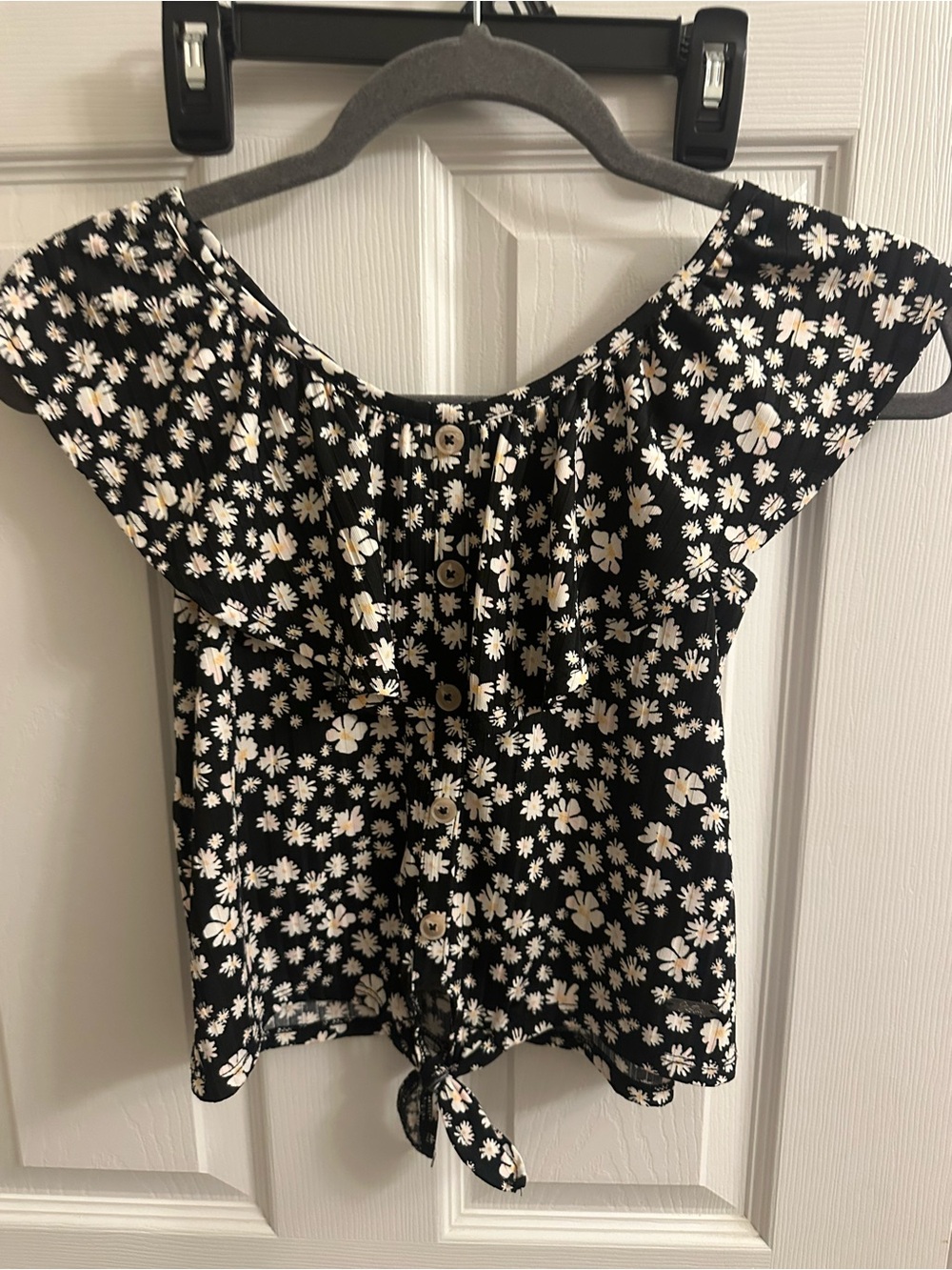 Justice Girls Size 10 Medium Black Floral Shirt Top